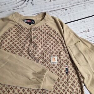 Bocomal FR Shirt Mens Medium Tan Henley CAT2 Pocket Long Sleeve Workwear Weld